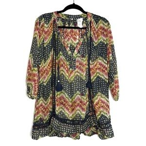 FREE PEOPLE ONE zig zag boho flowy coverup tunic size Small